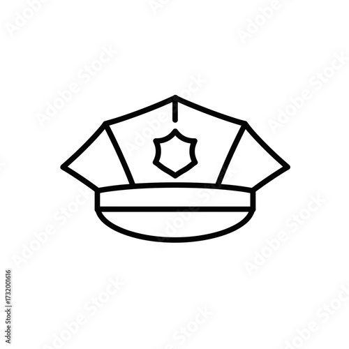 Police officer hat icon in minimalist black line design  