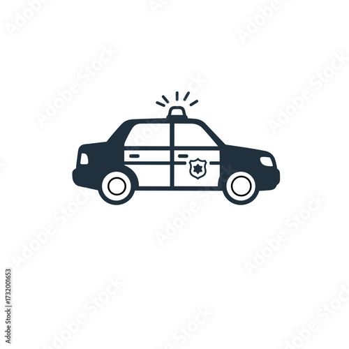 Police car icon with siren light in flat design style  