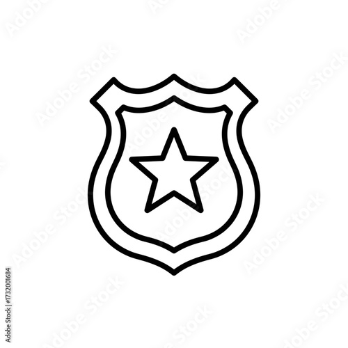 Police badge icon with star in minimalist line art style  