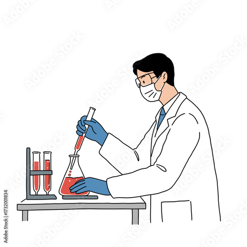 Scientist conducting experiment with test tubes and pipette in lab  