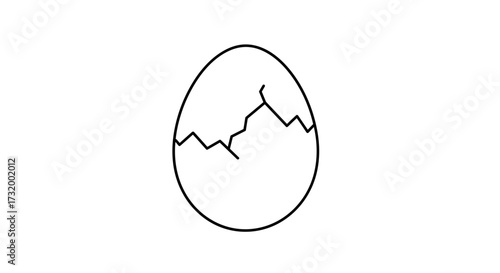 Cracked egg illustration in minimalistic outline design  