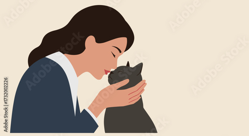 Woman kissing her cat in a gentle and affectionate manner  