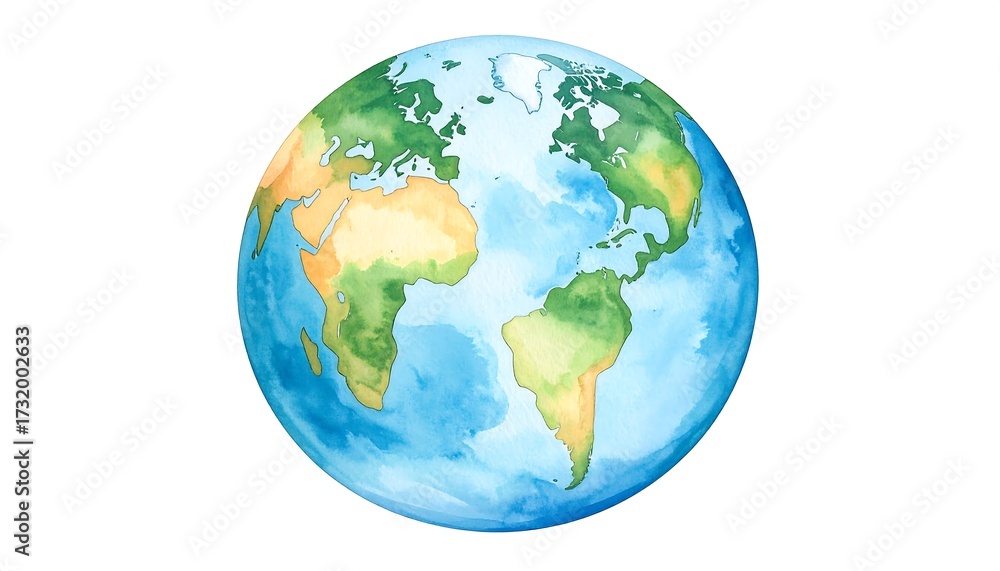 Naklejka premium Watercolor globe, world map