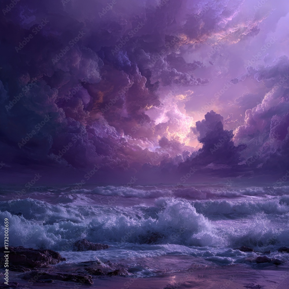 Fototapeta premium Purple stormy seascape