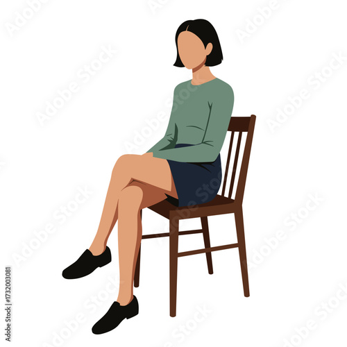 Woman sitting on chair with crossed legs in casual attire  