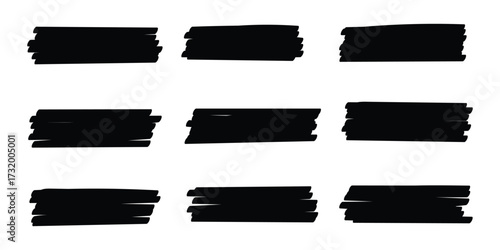 Set of hand drawn marker line vector illustration design element, grunge strokes, doodle lines underline scribble	