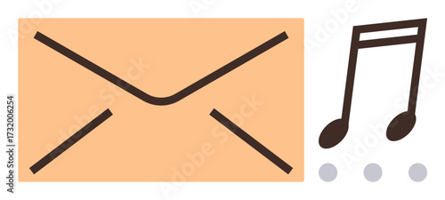 Envelope with a music note and three dots representing messaging, audio alerts, or notifications. Ideal for communication, reminders, updates, productivity, social media, feedback digital alerts