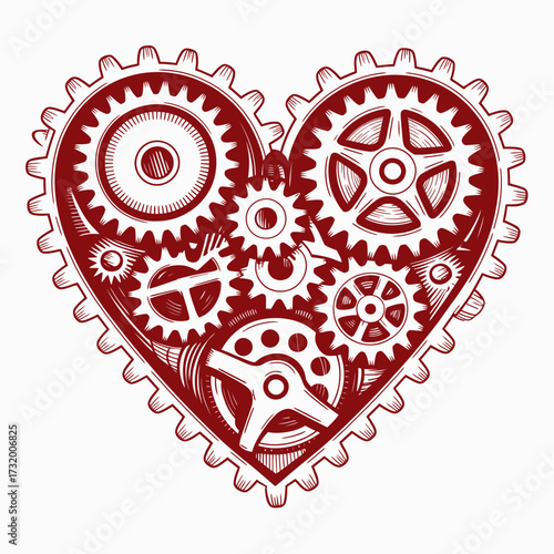 Steampunk Heart Made of Gears and Cogs Valentines Day Love and Engineering Creative Design with Mechanical Parts and Intricate Details on White Background