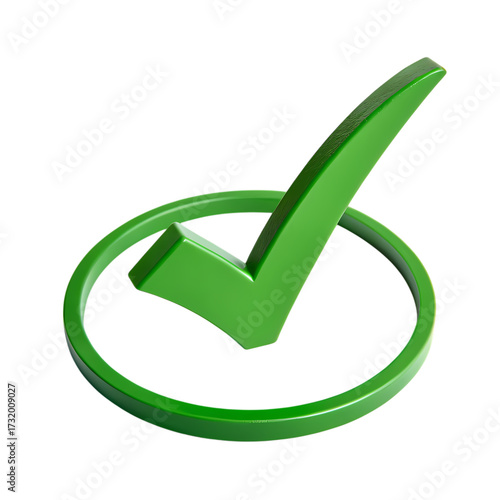 3D Green Tick Symbol – Verified, Completed, OK Sign on a transparent background