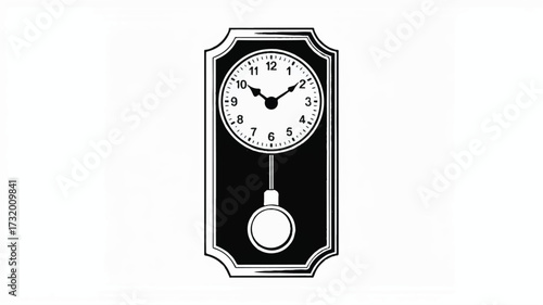A black and white illustration of a traditional pendulum wall clock.  
