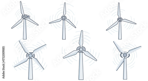 Illustration of Multiple Wind Turbines Generating Renewable Energy.