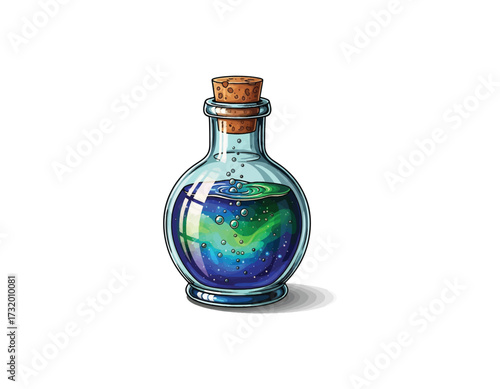 Enchanting Potion Illustration A Whimsical Vector Image of a Magical Bottle Filled with Swirling Colors for Fantasy