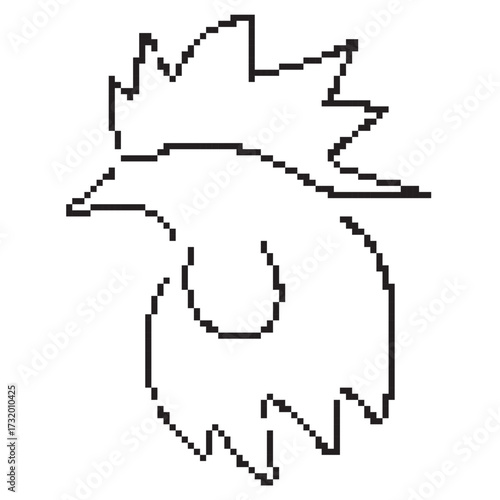 rooster pixel icon, 8-bit. Isolated vector illustration.