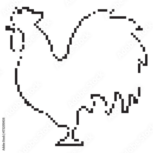 rooster pixel icon, 8-bit. Isolated vector illustration.
