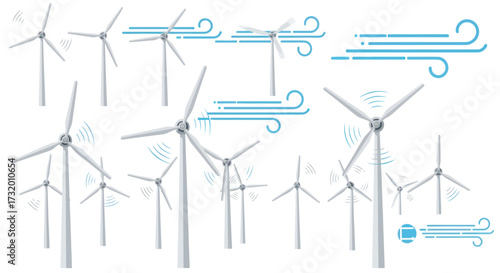 Collection of Modern Wind Turbines Generating Clean Energy.
