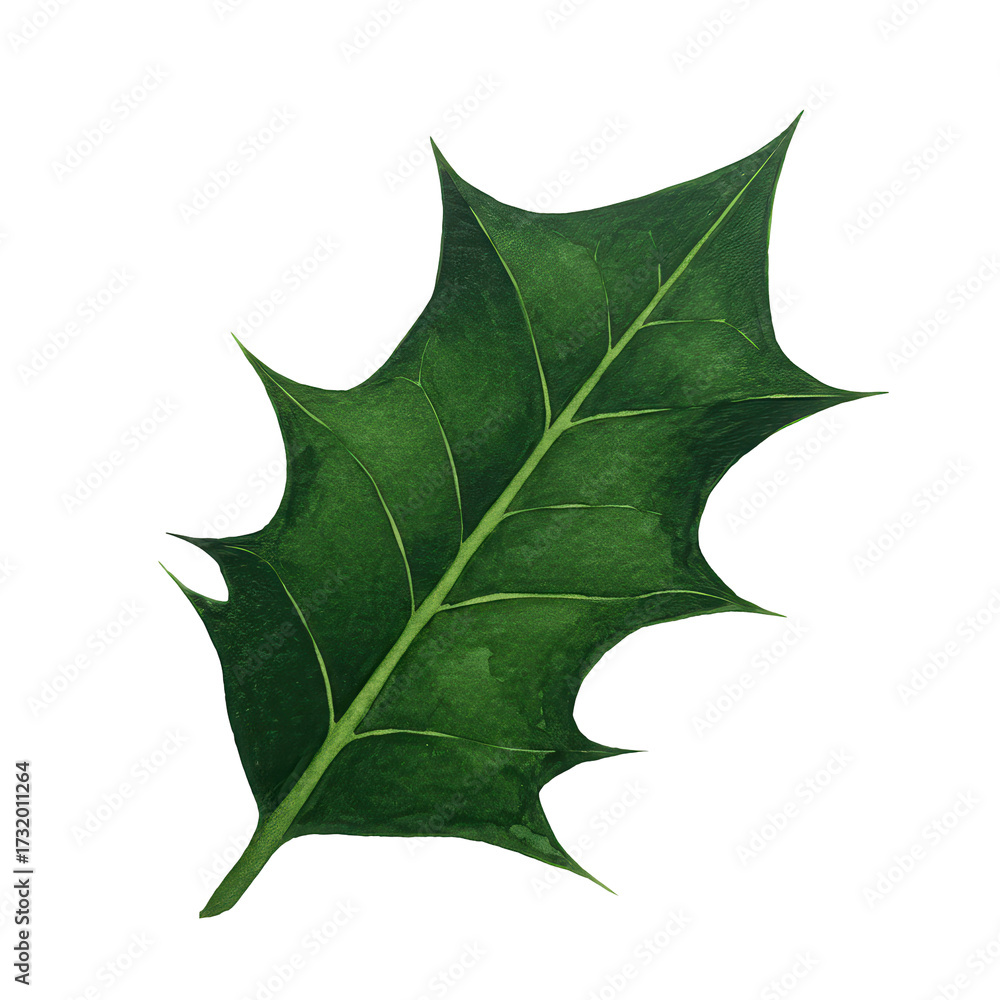 Fototapeta premium Detailed close-up of a vibrant green leaf against a white background isolated on white background