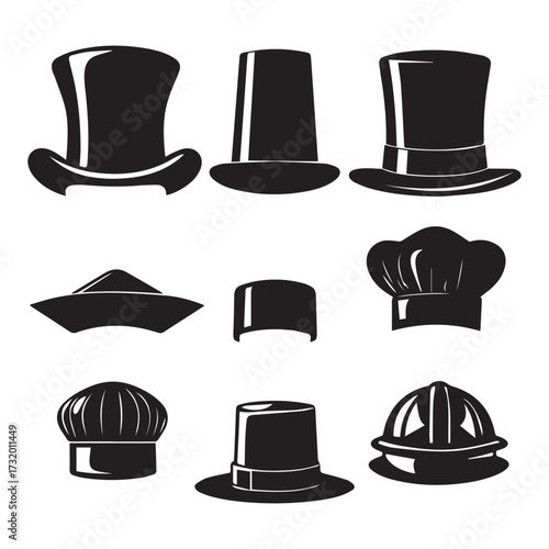 set of black various Teacher’s Hat vector silhouettes isolated on white background