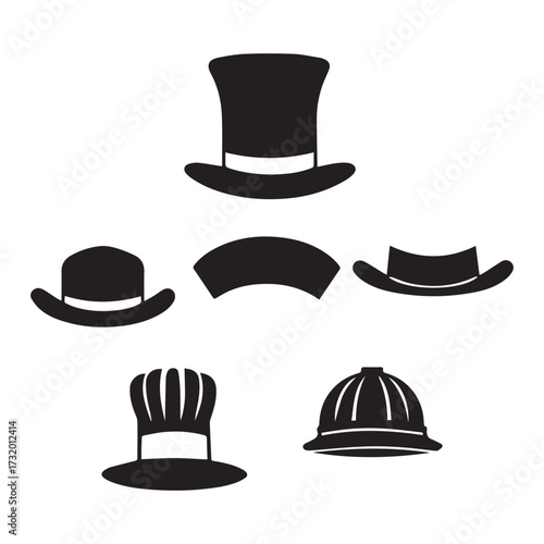 set of black various Teacher’s Hat vector silhouettes isolated on white background