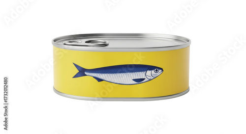 Isolated can of fish for commercial kitchen use, canned sardine food product concept