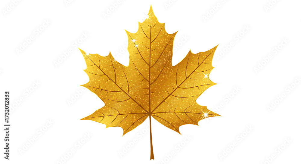 Fototapeta premium Golden maple leaf isolated on transparent background, a symbol of autumn, its vibrant color and intricate veins capturing the essence of the season