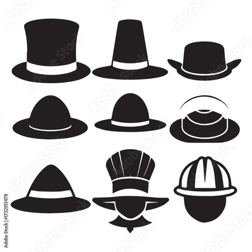 set of black various Teacher’s Hat vector silhouettes isolated on white background
