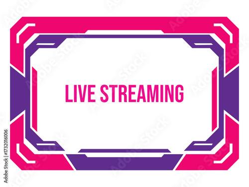 Futuristic neon pink and purple border overlay design for live streaming content