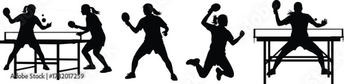 Table Tennis Silhouettes in Action with Dynamic Poses, Competitive Match Scenes, Paddle Movements, and Athletic Players for Sports Vector Design
