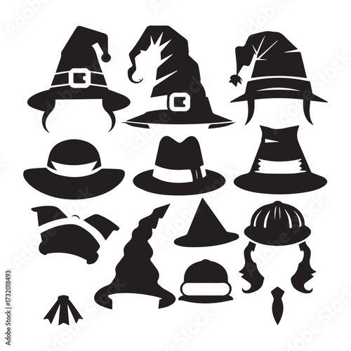 set of black various Teacher’s Hat vector silhouettes isolated on white background