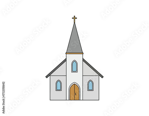 Simple vector illustration of a church building with a steeple and cross, perfect for religious or community projects