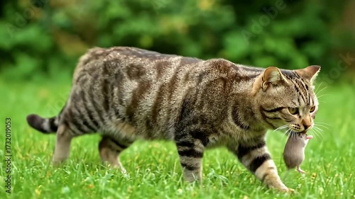 Cat Carrying a Mouse in Its Mouth