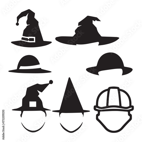 set of black various Teacher’s Hat vector silhouettes isolated on white background