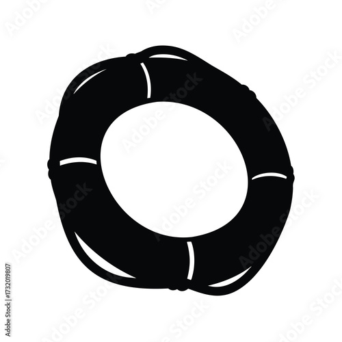 Black and white graphic image of a stylized life preserver buoy
