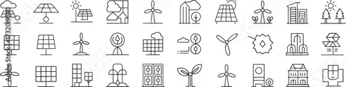 Renewable energy icons, eco-friendly symbols, sustainability graphics, solar panel, wind turbine, green technology, environment, vector, nature, conservation