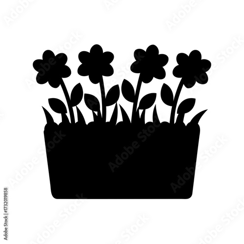 Silhouette of flowers in a planter box, nature and gardening illustration