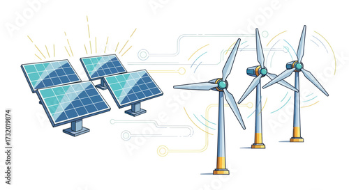 Solar Panels and Wind Turbines: Sustainable Energy Generation.