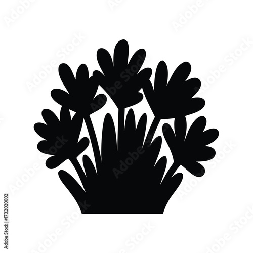 Stylized black silhouette of a vibrant sea anemone or fantastical plant