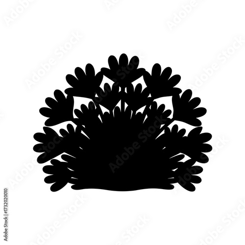 A Black silhouette of a plant bush or a tree with many leaves