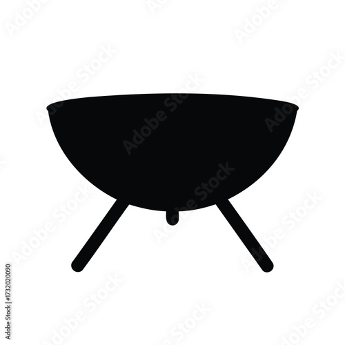 Black silhouette of a cauldron on three legs against a white background