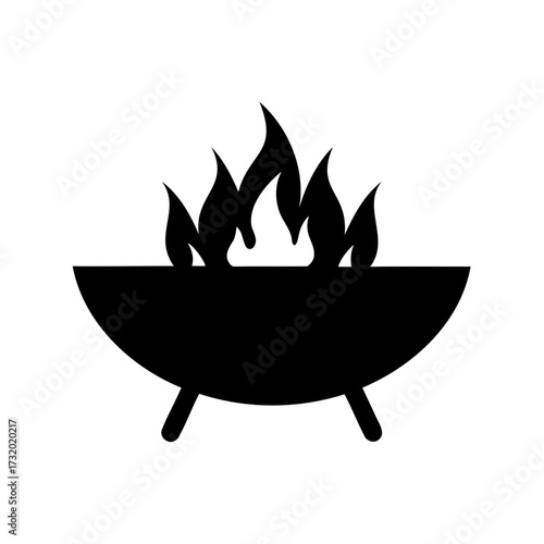 Silhouette of a fire pit with flames, isolated on white background