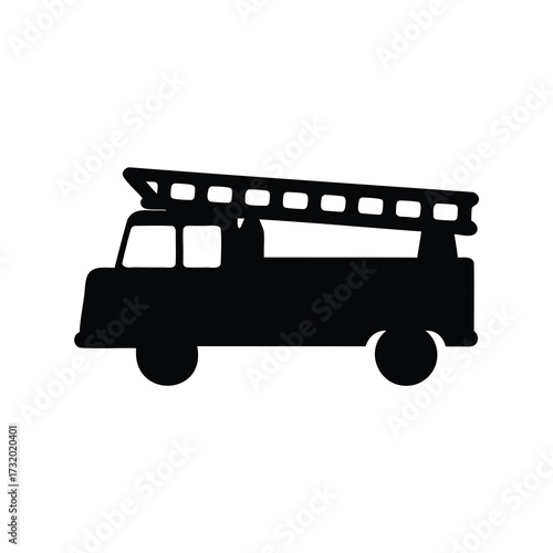 Simple silhouette of a fire truck with ladder on the roof