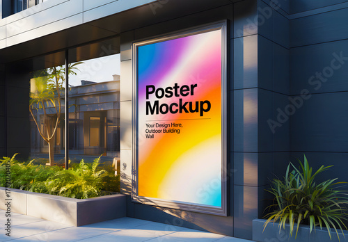 Outdoor Building Wall Poster Mockup with Modern Gradient Background