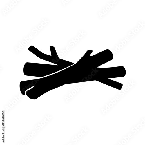 Black Silhouette of Stacked Logs, Representing Firewood or Lumber Material