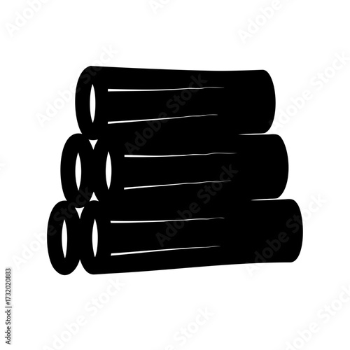 Stylized stack of pipes, black and white simple minimalistic illustration design