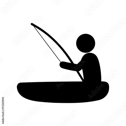 Silhouette of a person fishing with a rod and visible line