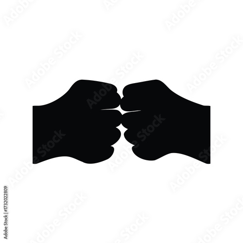Silhouette of two fists bumping together- Black silhouette illustration showing two fists bumping in unity, representing teamwork, friendship, solidarity, and mutual support on white background