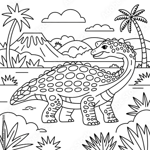 A ankylosaurus illustration vector style coloring book