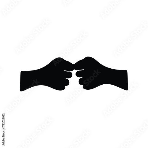 Silhouette of two fists bumping together- Black silhouette illustration showing two fists bumping in unity, representing teamwork, friendship, solidarity, and mutual support on white background