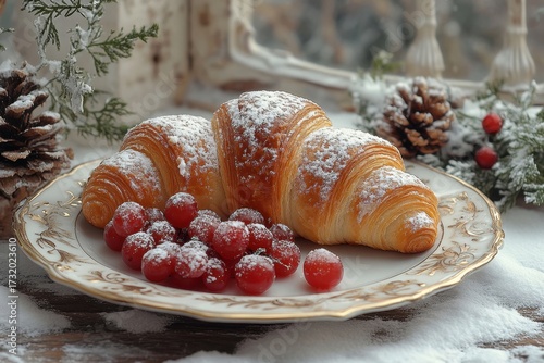 Plate with croissants next to another plate of croissants.