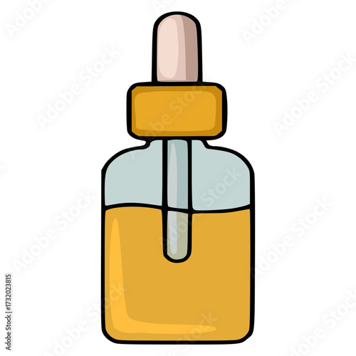 A minimalist vector illustration of a dropper bottle filled with golden liquid, representing skincare or cosmetic serum.