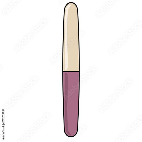 A simple vector illustration of a nail file with a pale beige tip and a mauve handle, isolated on a white background.